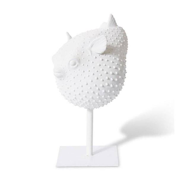 E Style Blowfish Sculpture on Stand Figure Tabletop Home Decor 46cm White