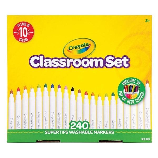 240pc Crayola SuperTips Washable Colouring Markers Classroom Set Kids 3y+
