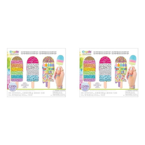 2PK Crayola Creations Ice Pop Bead & Charm Set DIY Jewelry Making Kit Kids 8y+