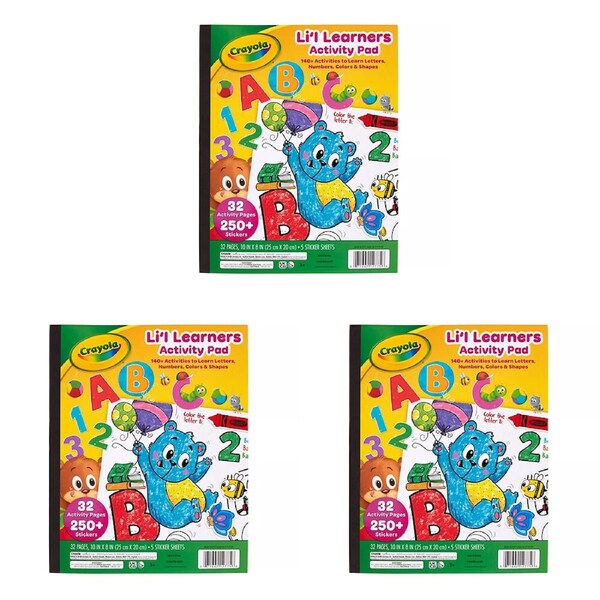 3PK Crayola Lil Learners Activity Pad 32-Pages Sticker Book 10x8 In Kids 3y+