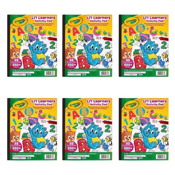 6PK Crayola Lil Learners Activity Pad 32-Pages Sticker Book 10x8 In Kids 3y+