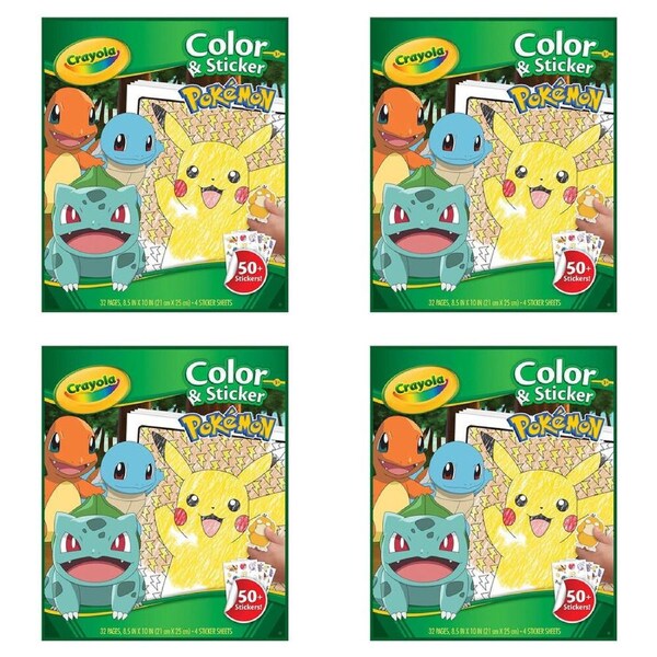 4PK Crayola Colour & Sticker Activity Book Craft Kit Pokemon Kids/Children 3y+