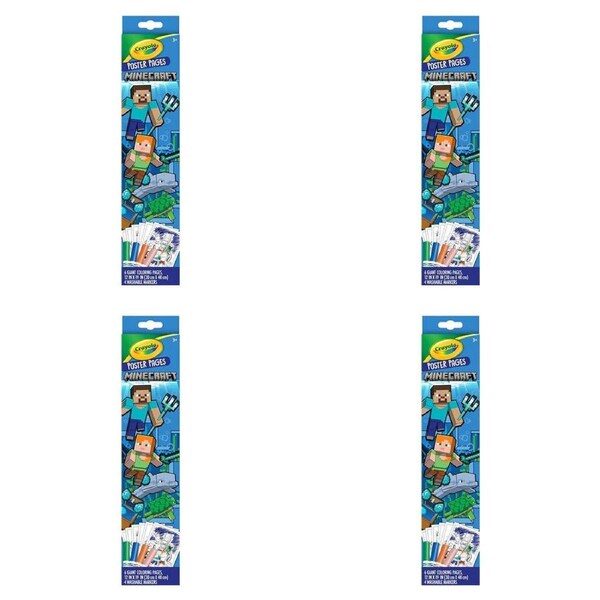 4PK Crayola Poster Pages Minecraft Large Colouring Art Sheets 30x48cm Kids 3y+