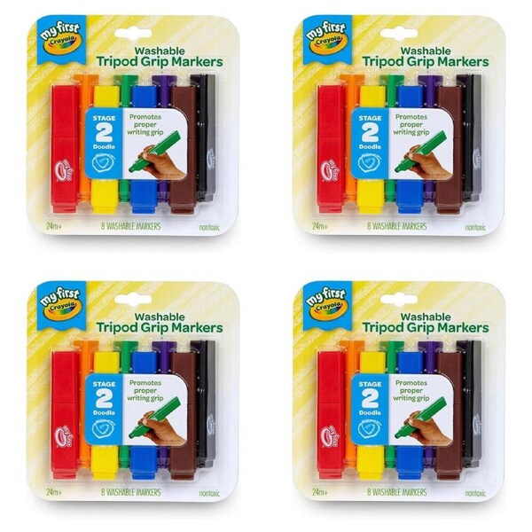 4x 8pc Crayola Young Kids Washable Tripod Grip Markers Non-Toxic Art Set 2y+