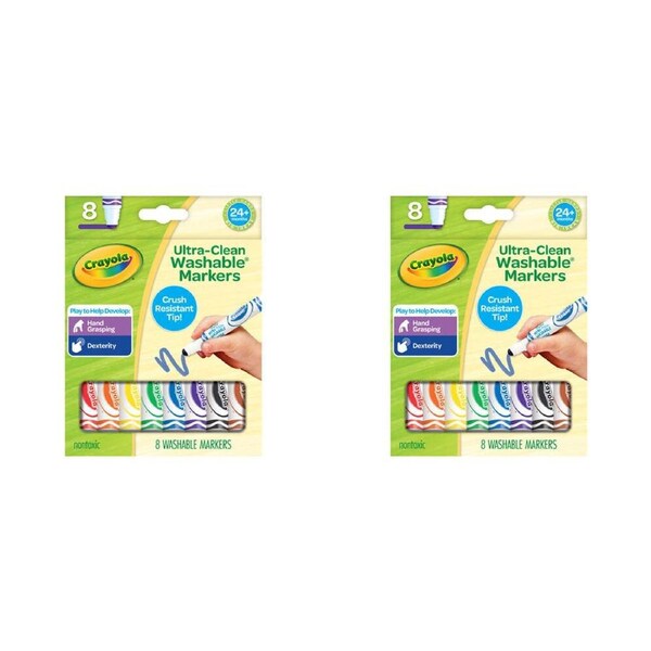 2x 8pc Crayola Ultra-Clean Washable Markers Broad Crush Resistant Tip Kids 2+