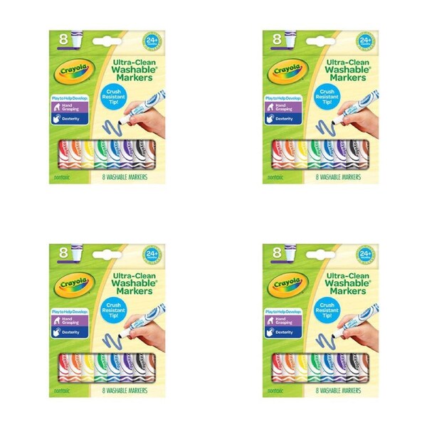 4x 8pc Crayola Ultra-Clean Washable Markers Broad Crush Resistant Tip Kids 2+