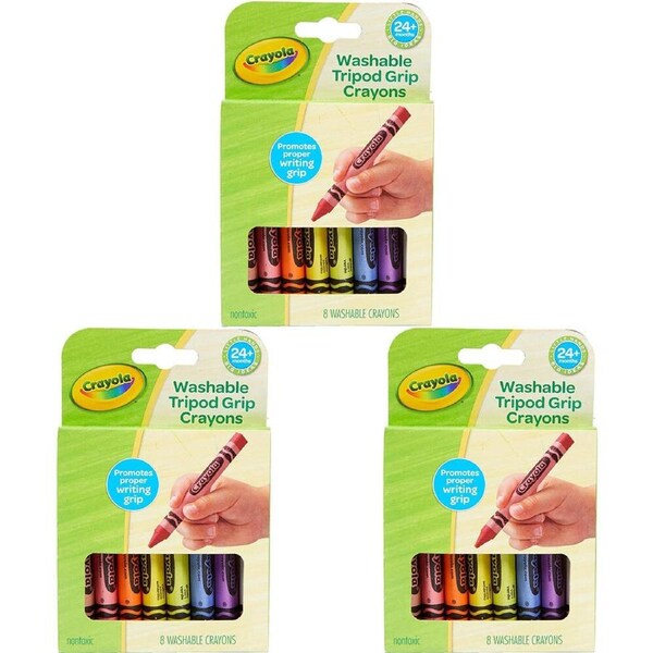 3x 8pc Crayola Washable Tripod Grip Crayons Non-Toxic Art Set Kids/Children 2y+