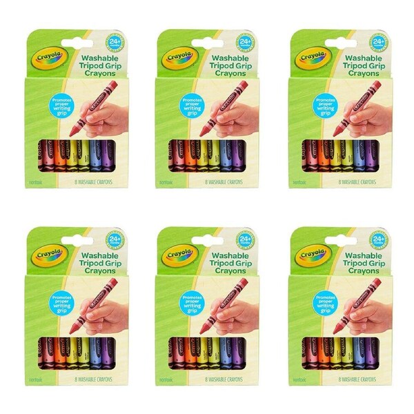 6x 8pc Crayola Washable Tripod Grip Crayons Non-Toxic Art Set Kids/Children 2y+