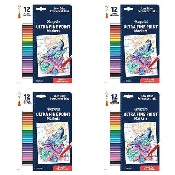 4x 12pc Crayola Ultra Fine Point/Tip Coloring/Writing Markers Non-Toxic Kids 8y+