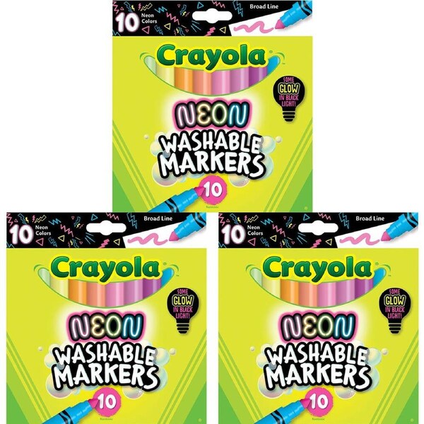 3x 10pc Crayola Neon Broad Line Washable Markers Colouring Tools Kids/Child 3y+