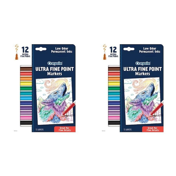 2x 12pc Crayola Ultra Fine Point/Tip Coloring/Writing Markers Non-Toxic Kids 8y+