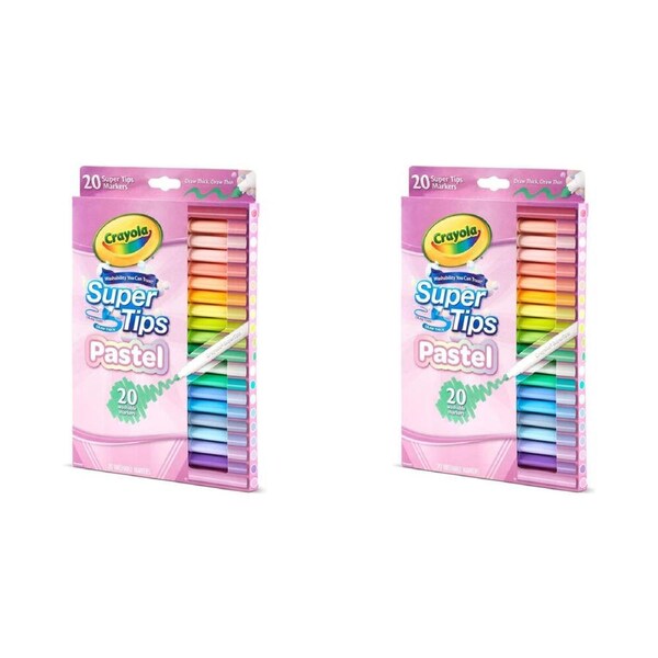 2x 20pc Crayola Supertips Pastel Washable Markers Non-Toxic Kids/Children 3y+