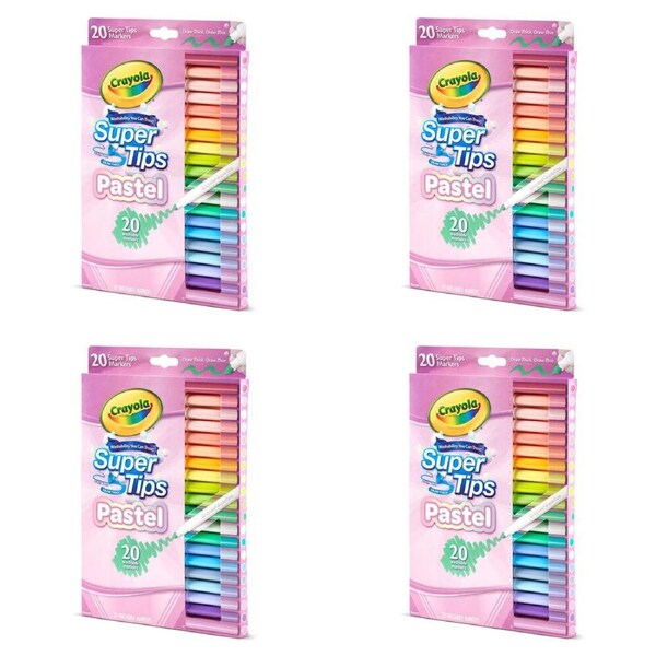 4x 20pc Crayola Supertips Pastel Washable Markers Non-Toxic Kids/Children 3y+