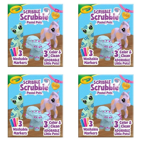 4x 3pc Crayola Scribble Scrubbie Pastel Pets Craft Kit Toy Kids/Children 3y+