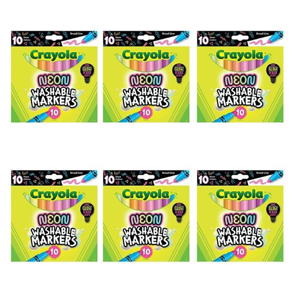 6x 10pc Crayola Neon Broad Line Washable Markers Colouring Tools Kids/Child 3y+