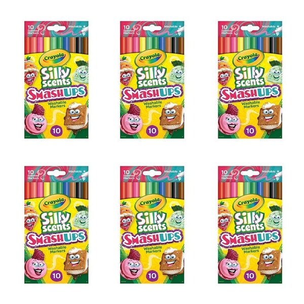 6x 10pc Crayola Silly Scents Smash Ups Twistables Slim Preschool Markers 3y+