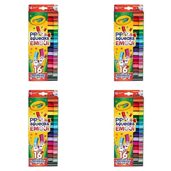 4x 16pc Crayola Pip-Squeaks Emoji Washable Markers Coloring Tools Set Kids 3y+