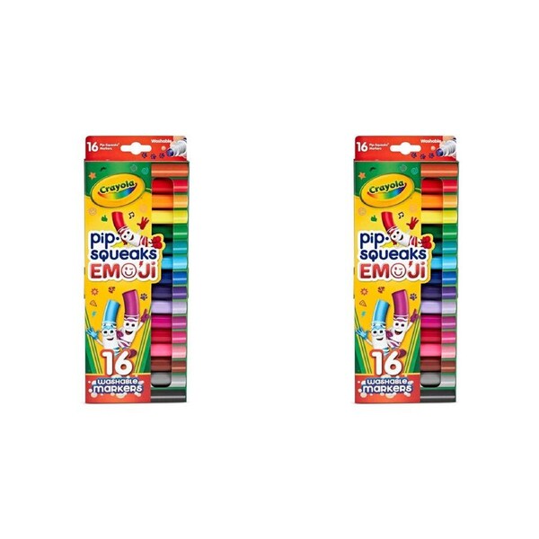 2x 16pc Crayola Pip-Squeaks Emoji Washable Markers Coloring Tools Set Kids 3y+