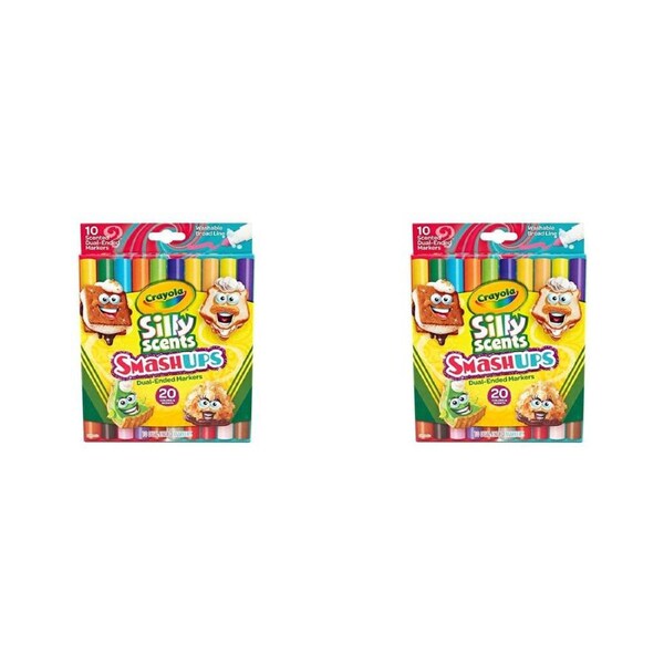 2x 10pc Crayola Silly Scents Smash Ups Dual Ended Washable Markers Kids 3y+