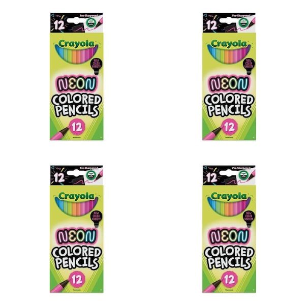 4x 12pc Crayola Neon Colored Pencils Colouring Tools DIY Craft Kit Kids 3y+