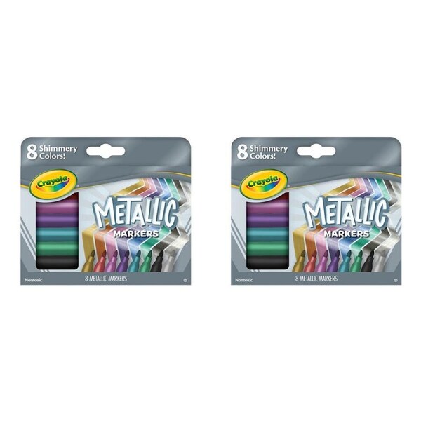2x 8pc Crayola Metallic Markers Colouring Tools DIY Craft Kit Kids/Children 3y+