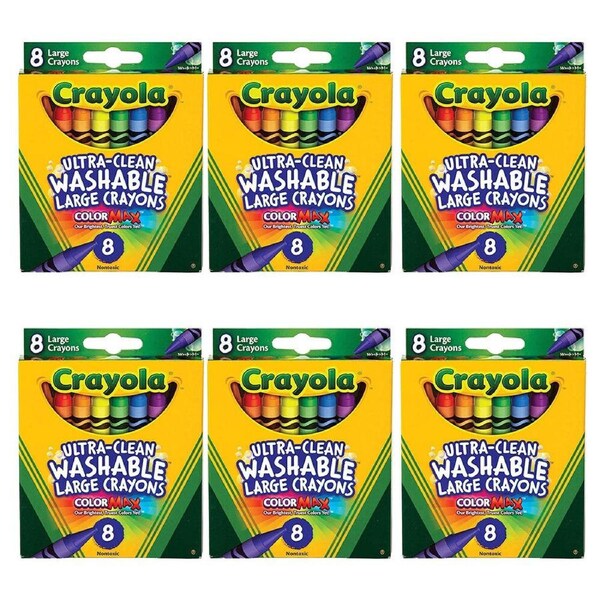 6x 8pc Crayola Washable Large Crayons Colouring Art & Craft Kids/Toddler 3y+