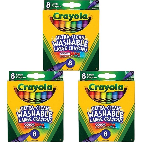 3x 8pc Crayola Washable Large Crayons Colouring Art & Craft Tools Kids 3y+