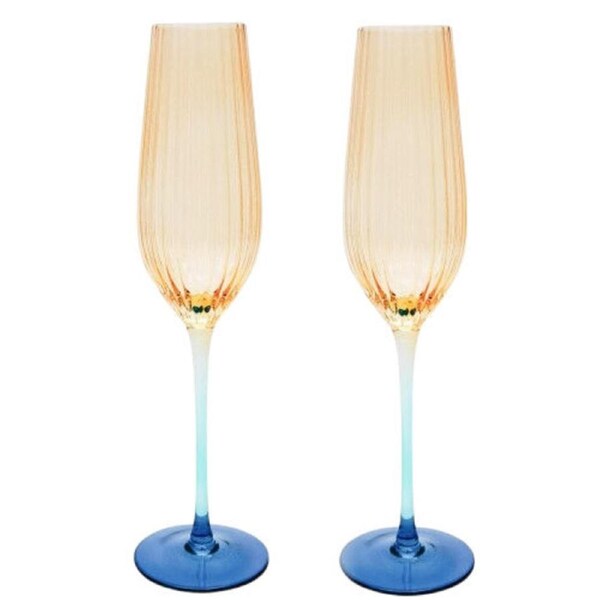 2pc Urban Ellie Ombre Champagne Glass Party Cup Glassware Amber/Blue 26cm