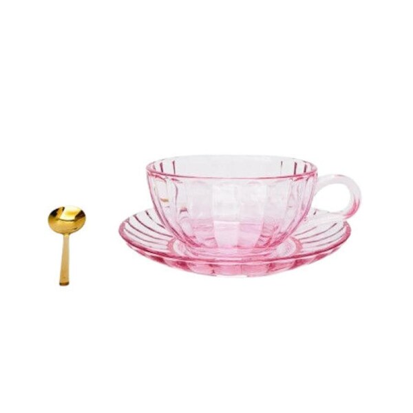 Urban Maisy Glass Tea Cup/Saucer & Spoon Coffee Cup Set Drinkware Pink 14cm