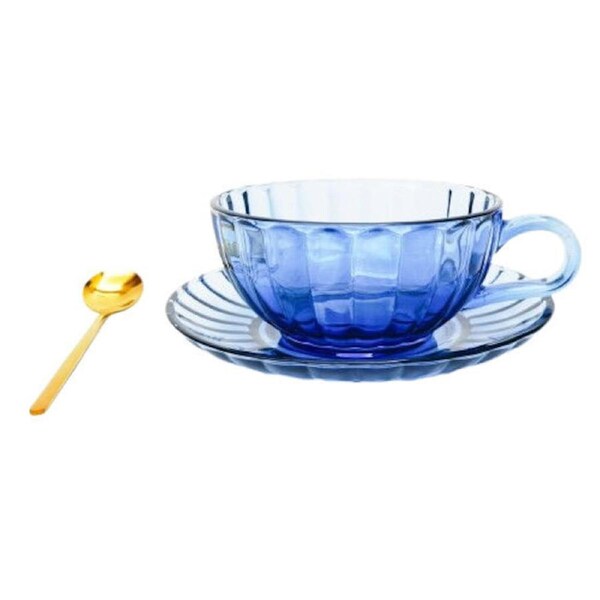 Urban Maisy Glass Tea Cup/Saucer & Spoon Coffee Cup Set Drinkware Blue 14cm