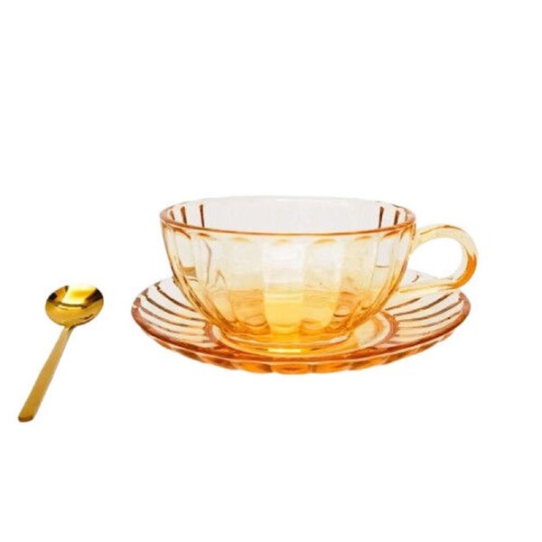 Urban Maisy Glass Tea Cup/Saucer & Spoon Coffee Cup Set Drinkware Amber 14cm