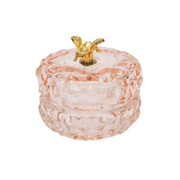 Urban Gold Bee Glass Round Trinket Box Tabletop Display Home Decor Pink 7cm