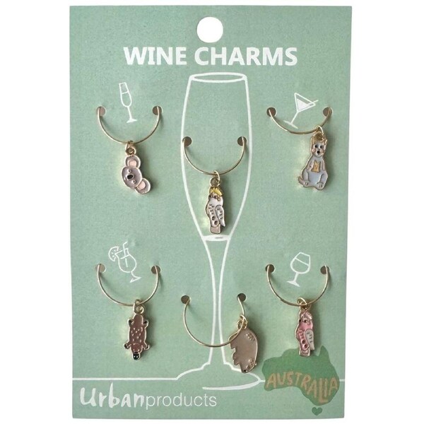 6pc Urban Australiana Wine Charms Chanmpagne Bottle Ring Marker/Tag Grey 4cm