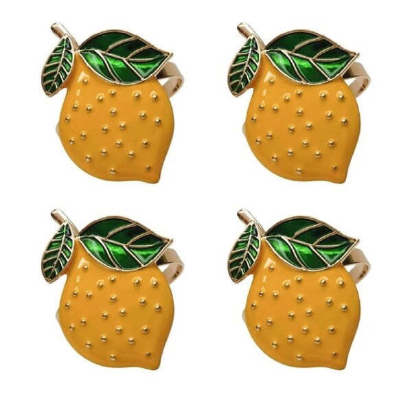 4x Urban Lemon Napkin Ring Holder Kitchen Table Organiser Home Decor Yellow