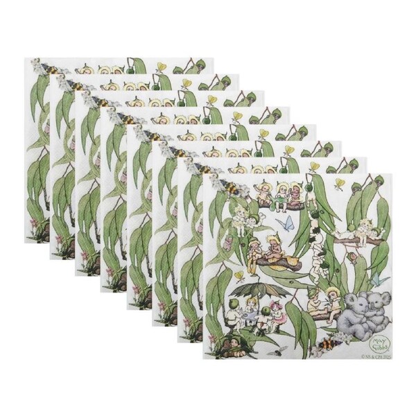 8x 20pc Urban May Gibbs Gumnut Baby Napkins Paper Towel Tableware Green 33x33cm