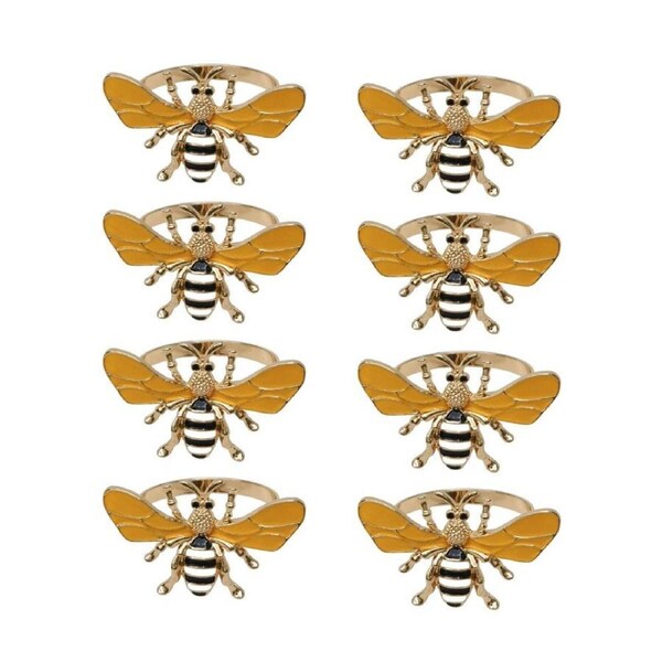 8x Urban Bee Napkin Ring Holder Dining Table Organiser Home Decor Black/Yellow