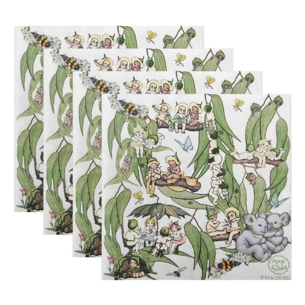 4x 20pc Urban May Gibbs Gumnut Baby Napkins Paper Towel Tableware Green 33x33cm