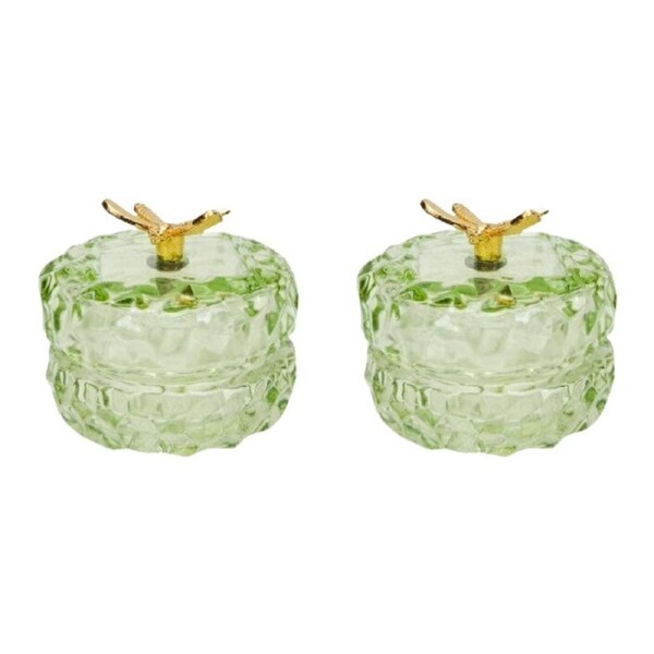 2x Urban Gold Dragonfly Glass Round Trinket Box Tabletop Display Decor Green 7