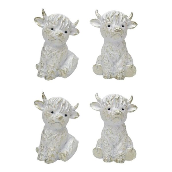 2x Urban Highland Cow Standing Resin Decoration Home Tabletop Decor White 1