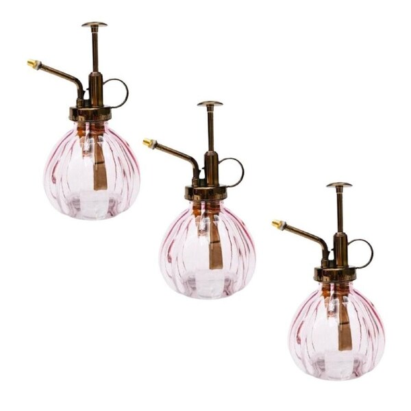 3x Urban Glass Water Mister Garden Plant/Flower Watering Container Pink 16cm