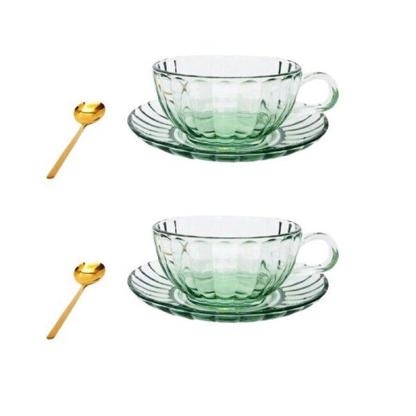 2PK Urban Maisy Glass Tea Cup/Saucer & Spoon Coffee Cup Set Drinkware GRN 14cm
