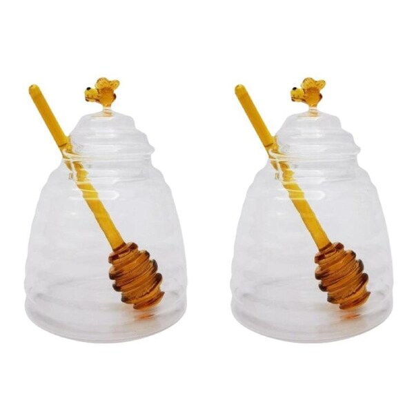 2x Urban Bee Honey Pot Home/Kitchen Food Storage Container Clear/Yellow 15cm