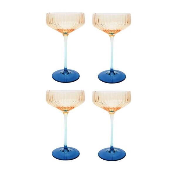 2x 2pc Urban Ellie Ombre Cocktail Glass Drink Cup Drinkware Set Amber/Blue 18cm