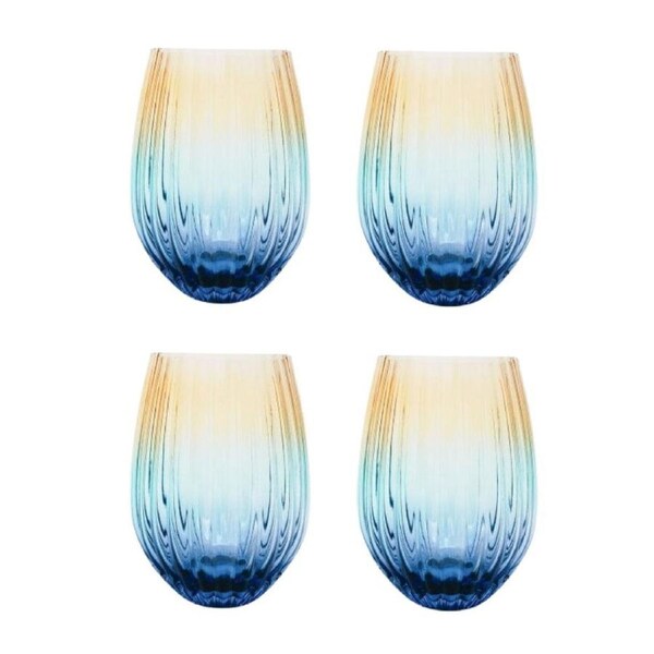 2x 2pc Urban Ellie Ombre Stemless Glass Drink Cup Drinkware Set Amber/Blue 12cm