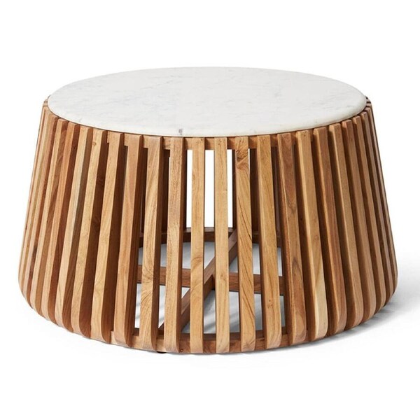 E Style Azuka Coffee Table Marble Top/Solid Acacia Wood 91x49cm White/NTRL