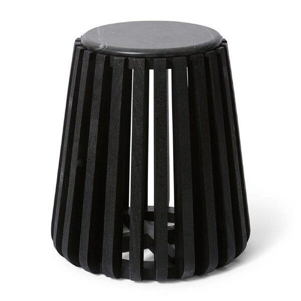 E Style Azuka Side Table Marble Top/Solid Acacia Wood Furniture 35x50cm Black