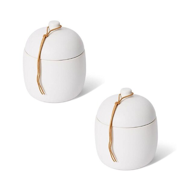 2PK Elme Living Ceramic Nakano Canister Plant Vase Home Decor 13x15cm White