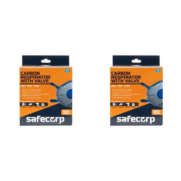 2x 10pc Safecorp P2 Disposable Respirator Mask w/ Carbon Valve Dust/Mist/Fumes