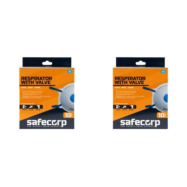 2x 10pc Safecorp P2 Disposable Respirator Mask With Valve Dust/Mist/Fumes