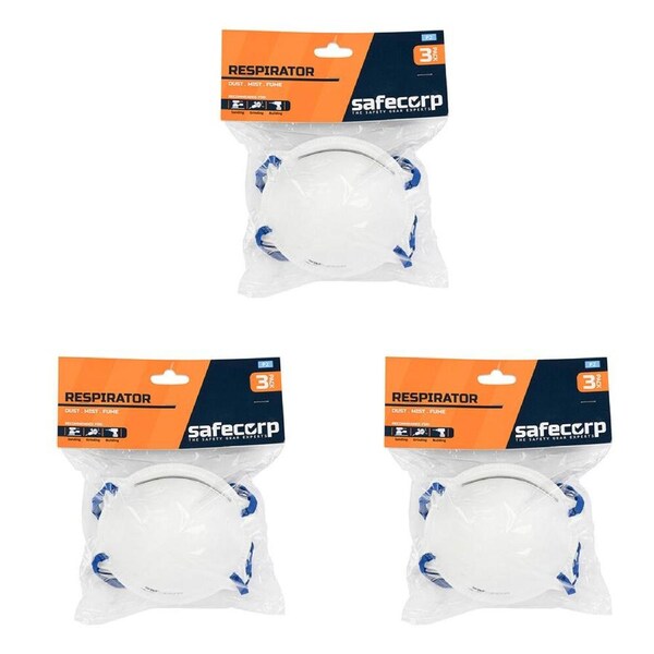 3PK 3pc Safecorp P2 Rating Anti-Fog Disposable Resipirator Mask Dust/Mist/Fumes